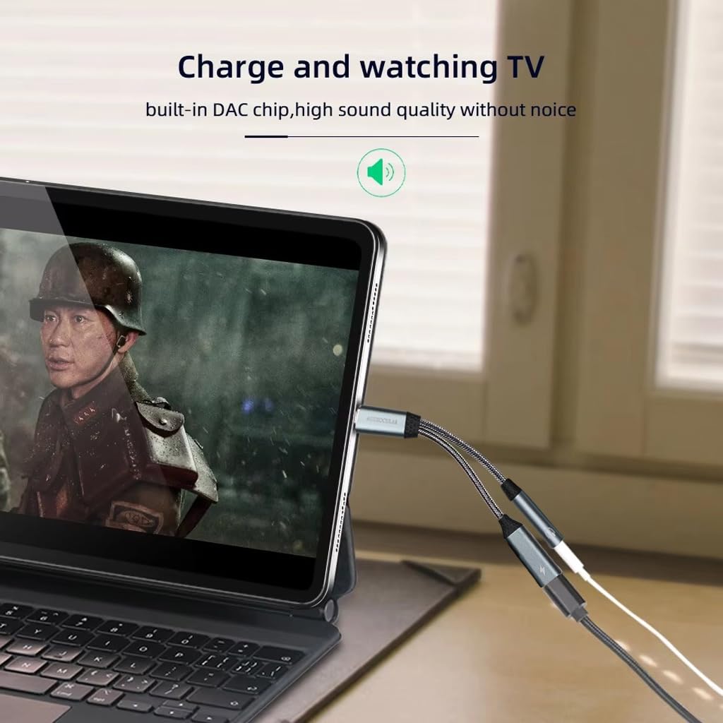 User watching video while charging with AUDIOCULAR D12 dongle