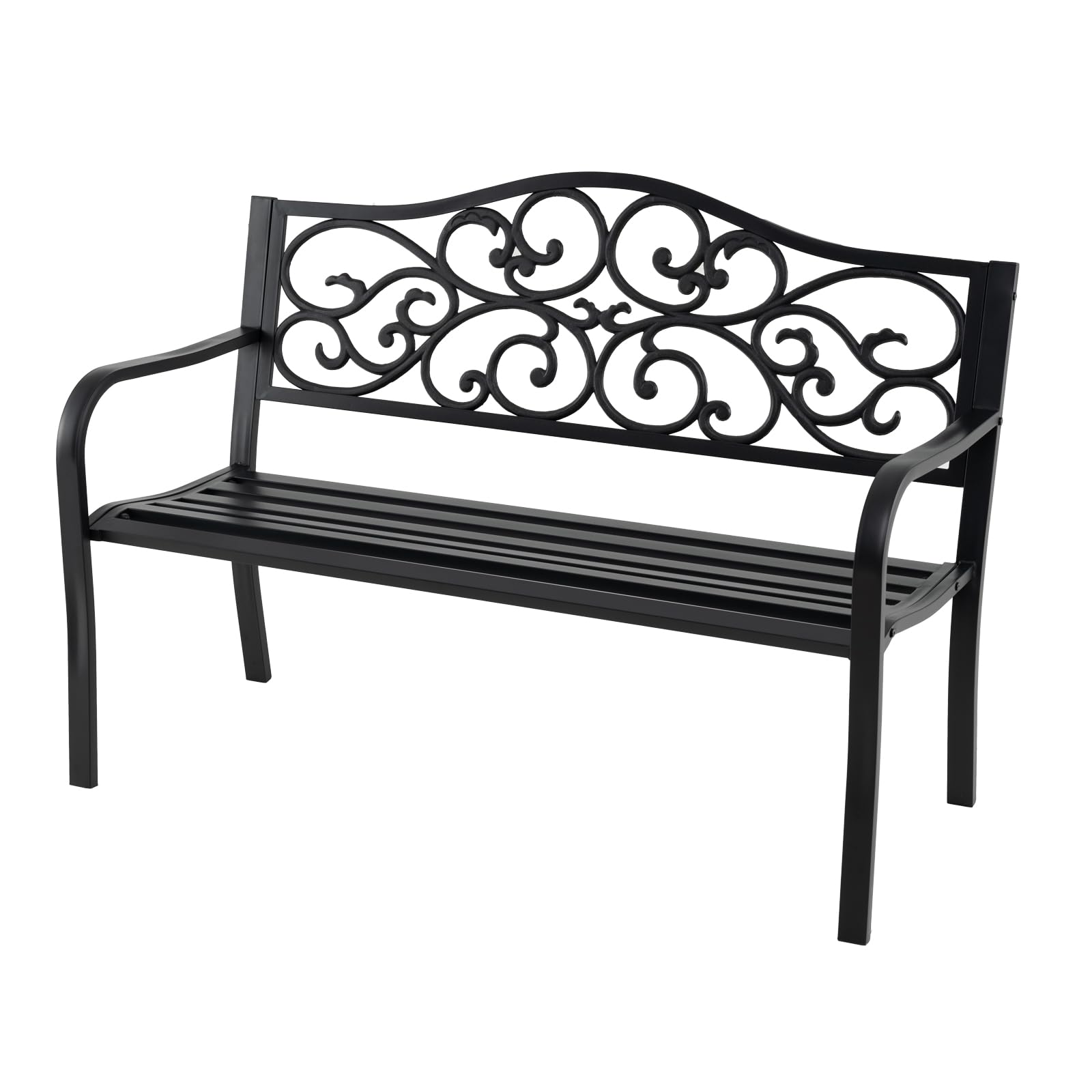 GOPLUS Gartenbank Metall, 2-3 Sitzer Parkbank wetterfest bis 300kg belastbar, Terrassenbank mit Rücklehne und Armlehne, Sitzbank Outdoor Antik für Garten Balkon Terrassen, 128 x 62 x 89 cm