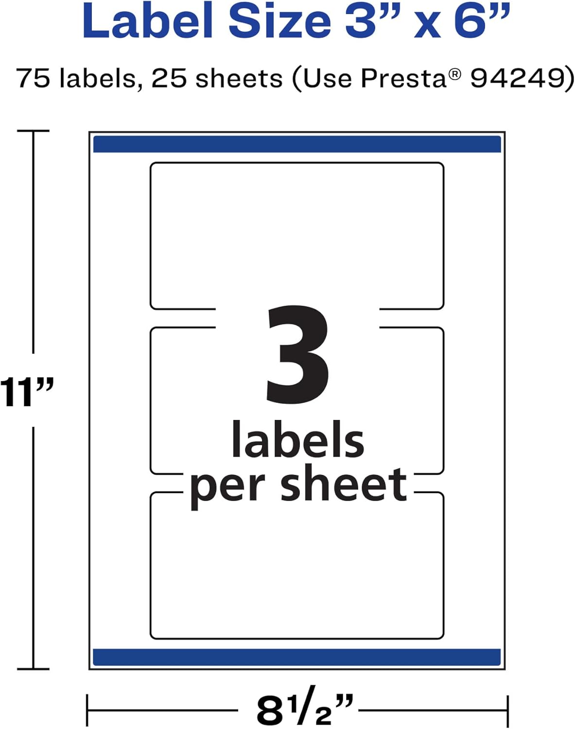 Avery Matte White Removable Rectangle Labels, Sure Feed Technology, Print-to-The-Edge, 3" x 6", 75 Removable Labels, Laser/Inkjet Printable