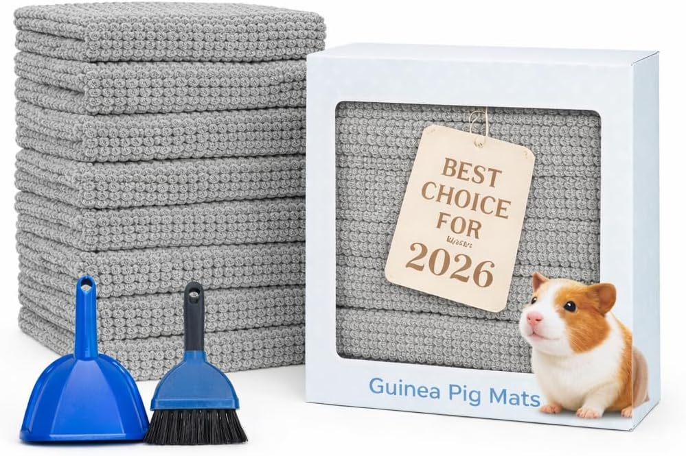 8 Pack Guinea Pig Cage Liners, Washable Reusable Microfiber Chenille Bedding Mats, Non Slip Soft Pads for Small Animals , 16 x 12 Inches, Multi Color (Blue)