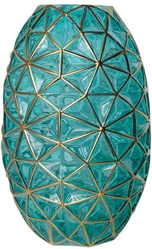 Hand Painted Gold and Green Diamond Shaped Glass Crystal Vase 13.6 inch Tall (Hand Painted Gold and Green)