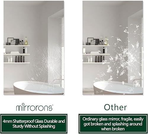 Miniatura 7 de Mirrorons Espejo sin marco, espejo de pared de 48 x 30 pulgadas, modernos espejos de baño para pared con borde pulido, se cuelga horizontal o