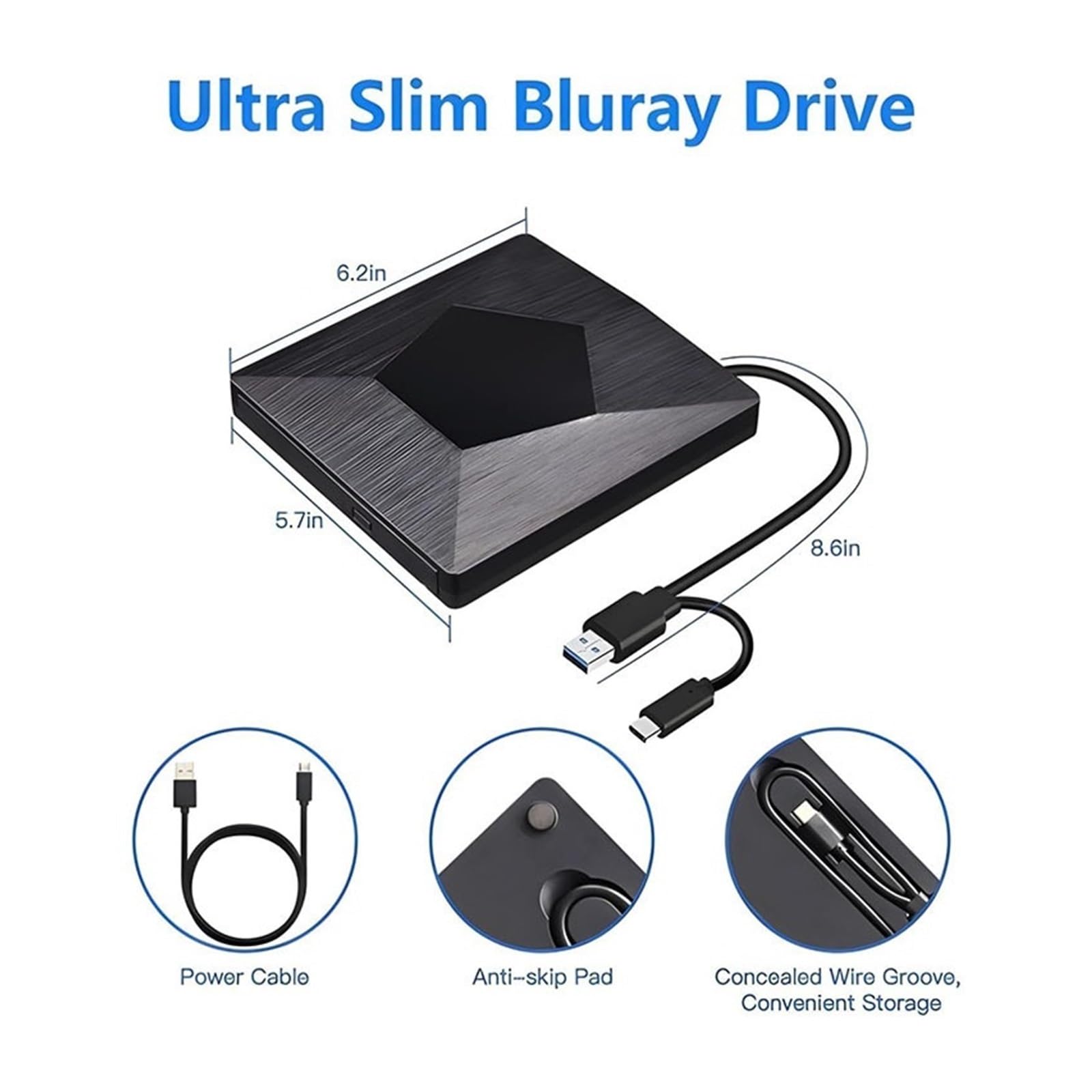 unità Dvd Blu Ray Esterna USB 3.0 Lettore CD RW Portatile Ottiche for Computer Portatili PC Notebook Masterizzatore Processo di Riproduzione Chiaro