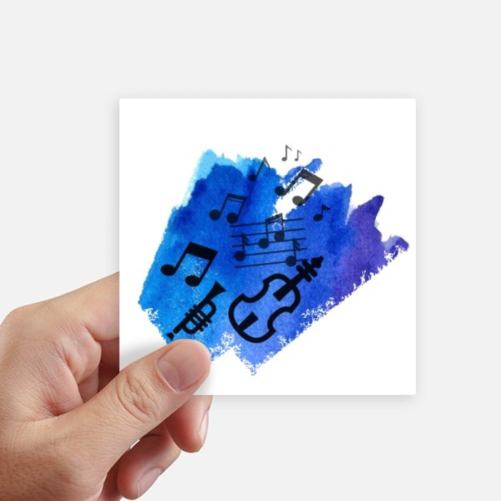 Autocollant carré bleu musique de 10 cm pour déco de valise et ordi