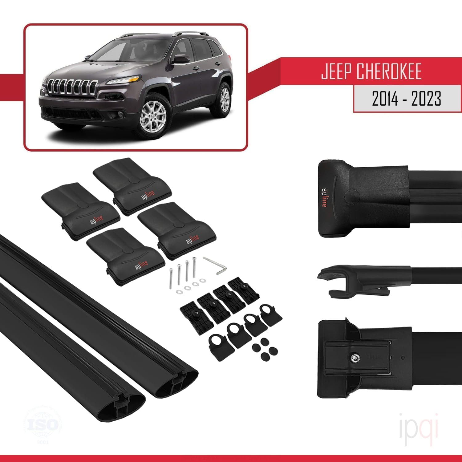 RE&AR Tuning Compatibile con Jeep Cherokee 5 (KL) 2014-2023 Fly Model Barre Tetto Portapacchi Auto Barre Portatutto Nero Alluminio 2 Barre