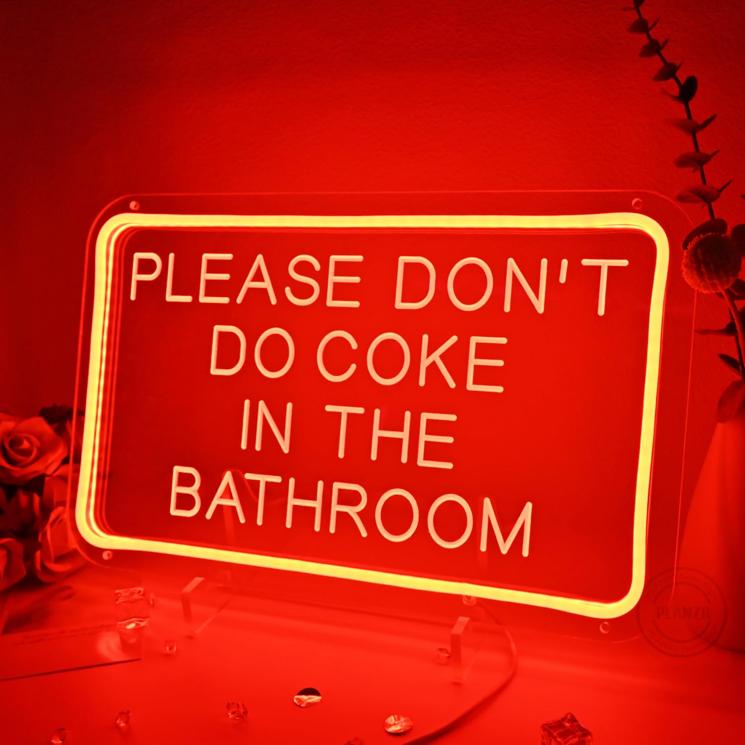 Planzo Please Don't Do Coke In The Bathroom Red LED Neon Sign USB Home Bedroom Bathroom Game Room Bar Store Wall Decor Sign Birthday Party Christmas Gifts 5V 15.75