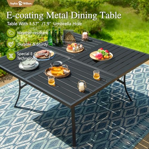 Image of Sophia & William Outdoor Dining Set for 8 w /Square Metal Table, Blue | 57.5'' table and 8 patio swivel chairs with E-coating metal & textilene fabric. Weather-resistant. Suitable for deck, garden