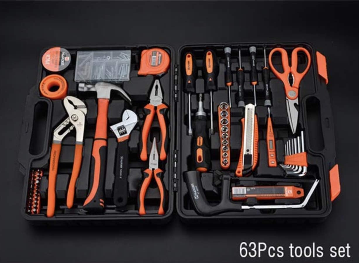 Edward Tools Harden 63 Piece Tool Set with Tool Box - Portably Handyman Tool Kit for Home, Dorm - Includes Essentials: Hammer, Screwdrivers, Wrenches, Pliers, Saw, Knife, Nails, Etc