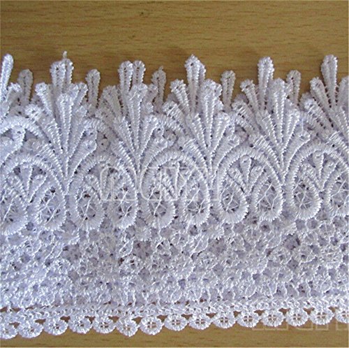 5 Yard Venice Floral Lace Edge Trim Ribbon 9Cm Wide Vintage Style 8 Color Edging Trimmings Fabric Embroidered Applique Sewing Craft Wedding Bridal Dress Embellishment Gift Party Decoration(Pure White) #TOP1