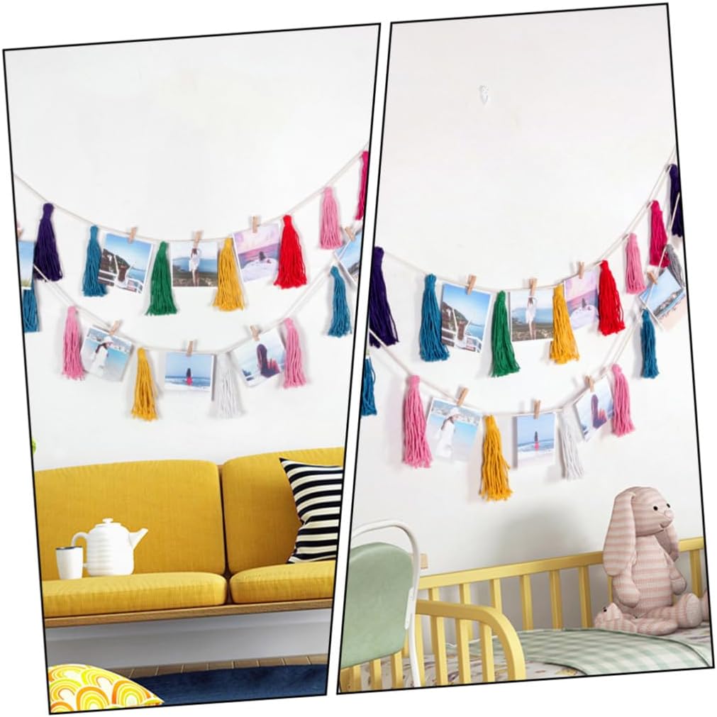 Colorful Rainbow Tassel Garland Wall Hanging Decor 2pcs Set Bohemian Weaving Tassel Pendant Banner for Home and Party Decoration