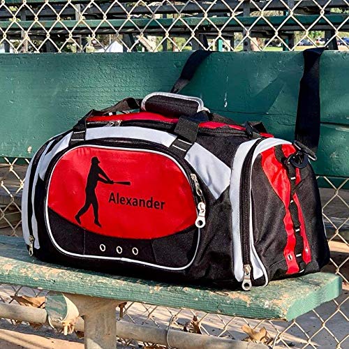 KishKesh Personalized Sports Duffel Bag – Ideal for Martial Arts, Gym, Travel, Training, & Workout – Durable, Costumizable Name & Text – Red, 22" x 11" x 10"3