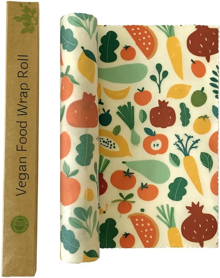 Reusable Beeswax Food Wrap Roll, 1 Meter (13 x 39.37 in) | Cut-to-Size Cotton Wrap for Food Storage | Plastic-Free Alternative | Multiple Pattern Options (Vegetable)