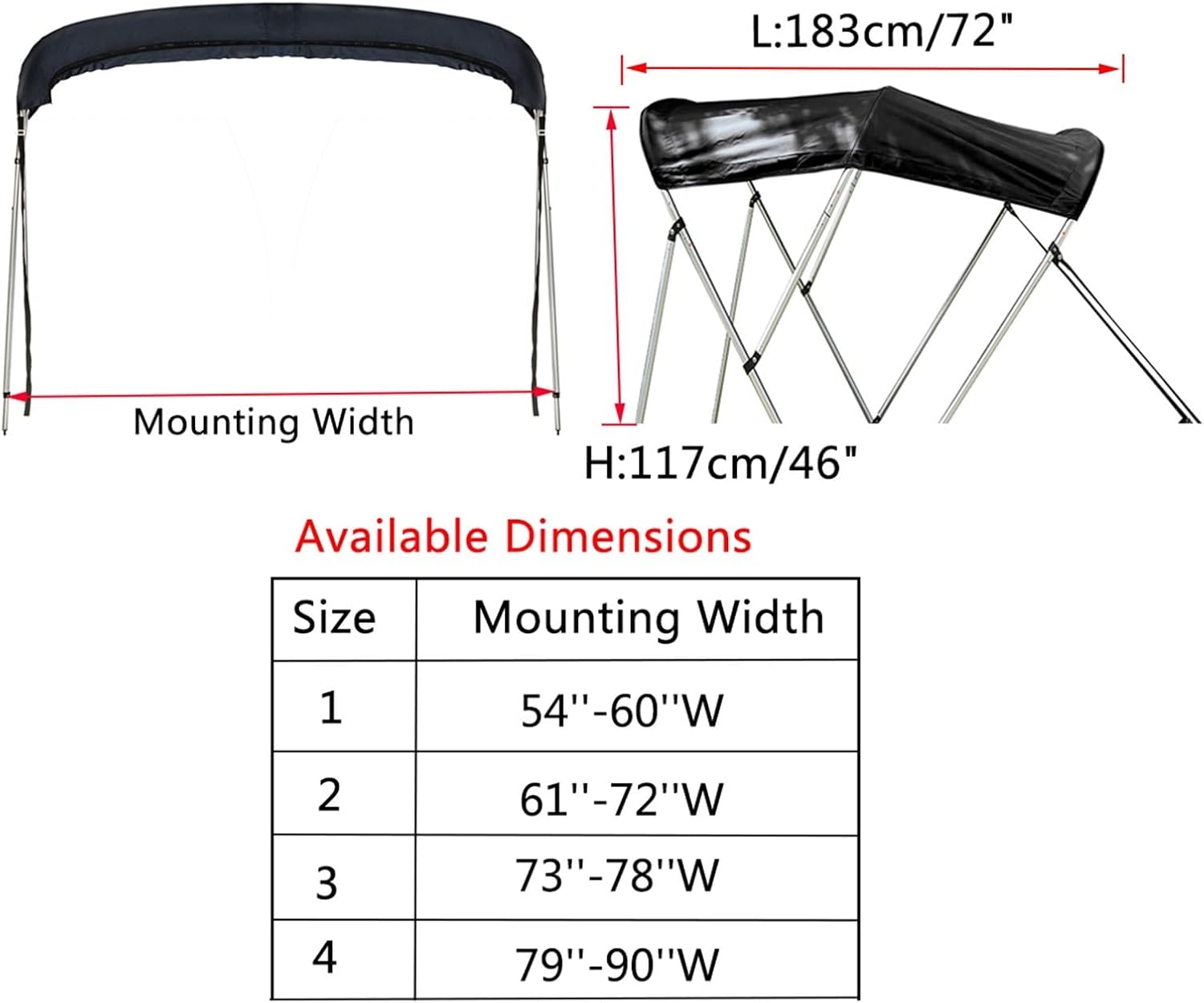 600D 3 Bow Bimini Top Boot Cover No Frame Waterproof Yacht Boat with Zipper Anti UV Dustproof Marine Accessories(79-90w Without Frame-01)