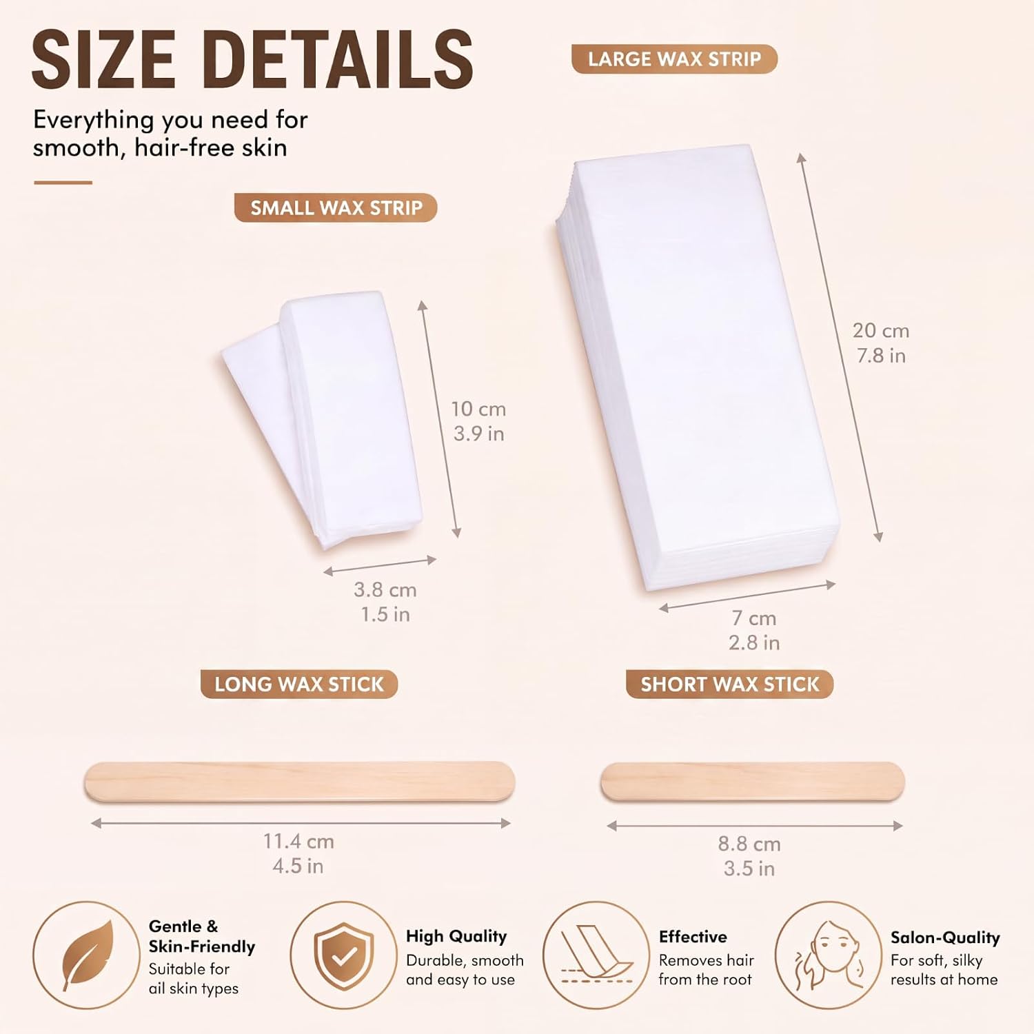 Yaomiao Wax Strips Kit, 250 Pieces Includes Waxing Strips and Smooth Wax Applicator Sticks for Women Men Body Skin Hair Removal (White)