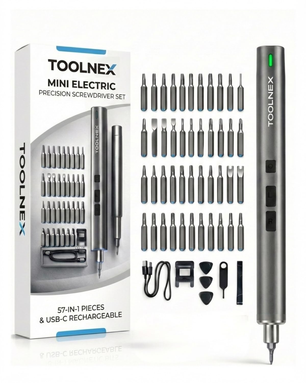 Mini Electric Screwdriver Set 57 in 1 Precision Cordless Rechargeable Driver with LED 48 Magnetic Bits Compact Power