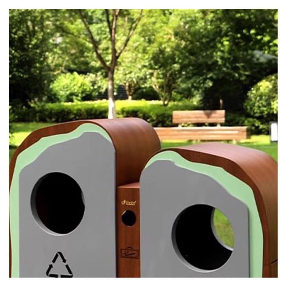 Outdoor Trash Can, Creativity Imitation Wood Garbage Can Outdoor Public Area Metal Waste Bin