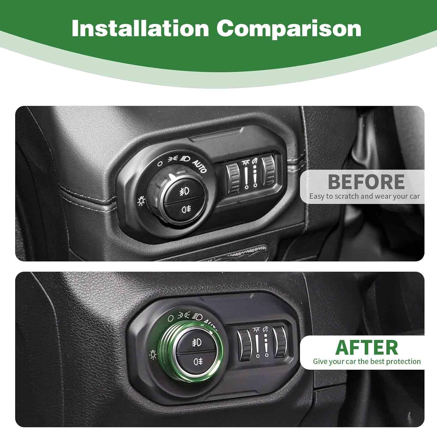 for Jeep JL AC/Radio/Headlight Knob Cover Trim Ring for Jeep Wrangler JL JLU Gladiator JT 2018-2024 Green Interior Accessories 4pcs