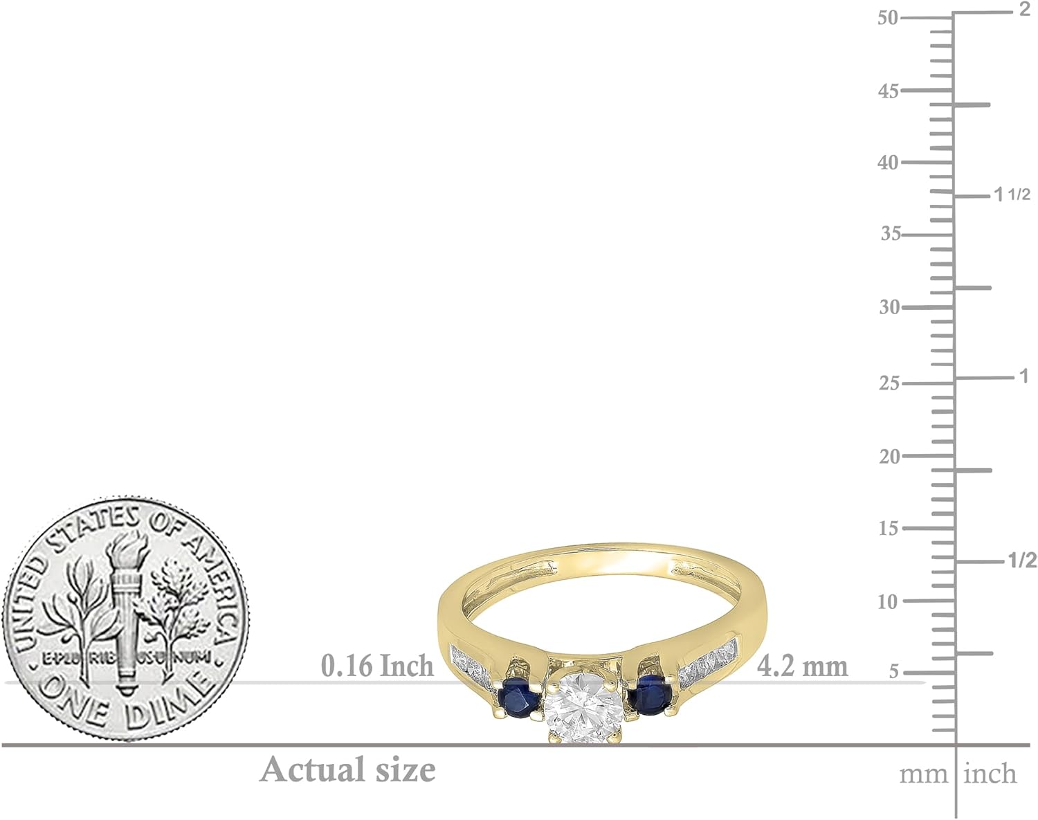 Dazzlingrock Collection 14K Real Solid Gold Round White & Blue Sapphire & Natural Diamond Bridal Engagement Ring