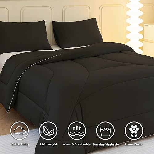 Miniatura 9 de LETSLEEP Juego de edredón tamaño Queen color verde oscuro, juego de ropa de cama de diseño ergonómico de 3 piezas con relleno de edredón de