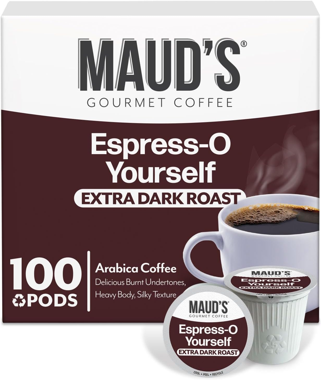 - Maud's Espresso Coffee Pods, 100 ct, Dark Roast Coffee in Single Serve Pods – 100% Arabica Coffee, Compatible with Keurig K Cups Maker