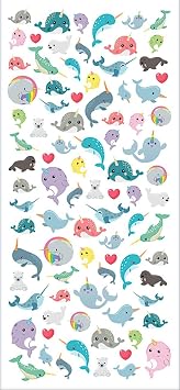 Playhouse Narwhal Party Glitter Accent Micro Mini Sticker Sheet - 1 Pack
