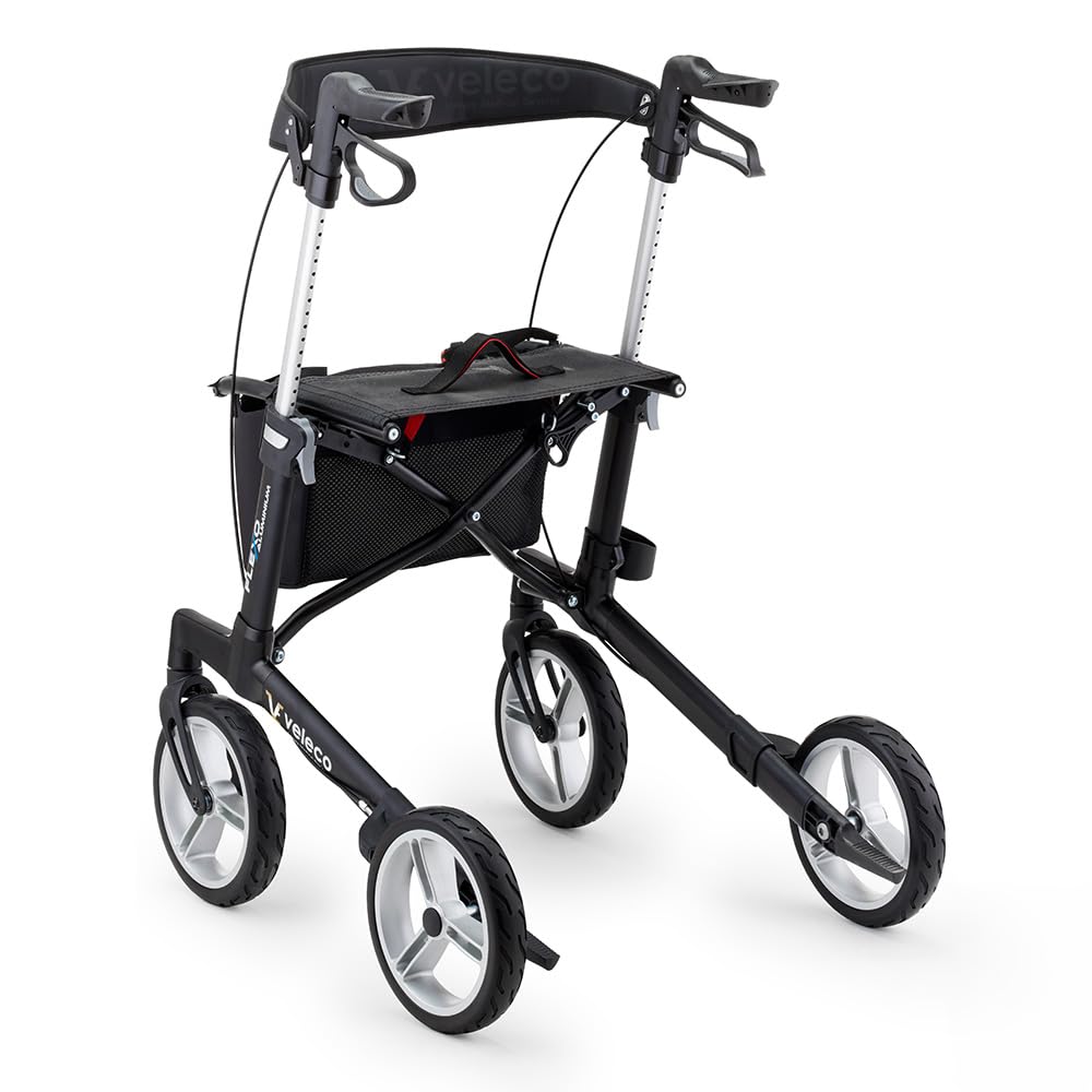 Veleco Deambulatore pieghevole in carbonio Flexo a 4 ruote e leggero (nero)