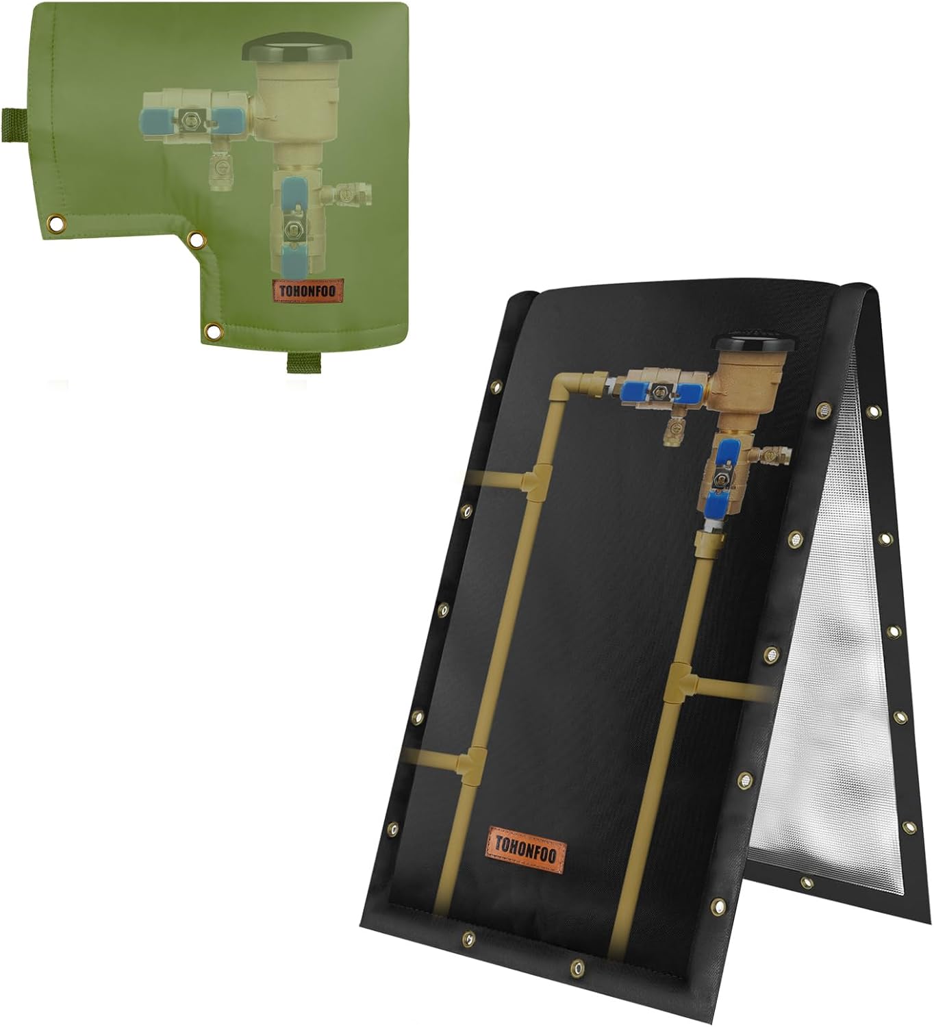 Backflow Preventer Cover Insulated Pouch (5°F) - Pressure Vacuum Breaker Cover + 3-Way Opening Backflow Preventer Pipe Insulation Cover (5°F) - Irrigation Sprinkler Valve Cover 18" W x 34" H Black