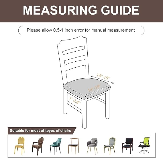 Stretch black Chair Seat Covers for Dining Room Set of 4, Elastic Dining Chair Seat Protector Cover Removable Washable Chair Slipcovers with Ties