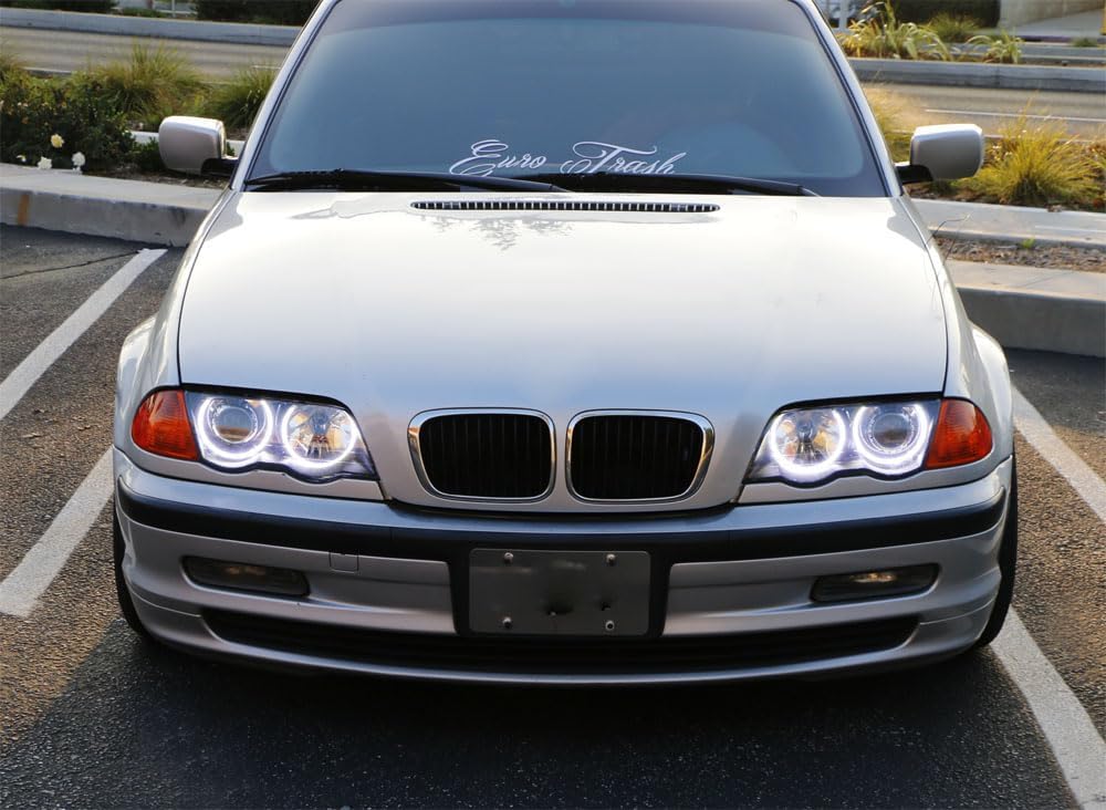 iJDMTOY Switchback Dual-Color White/Amber 336-SMD LED Angel Eyes Halo Rings Kit Compatible with BMW E36 E46 3 Series E39 5 Series E38 7 Series (Fit Xenon Trim ONLY)