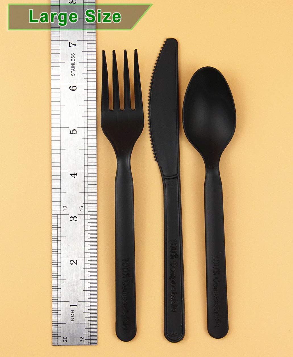 GreenWorks 200 Count Heavy-duty Compostable 100 Forks and 100 Spoons, BPI Certified,Large Cutlery Set,Alternative to Plastic Utensils
