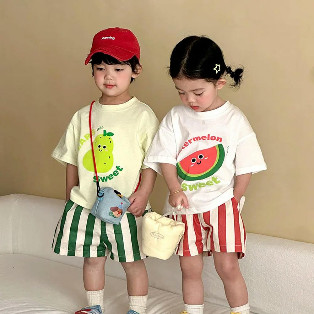 JJDFW letni zestaw ubrań dla dzieci 1-9T dziewczyny kreskówka T-shirt + szorty w paski luźna koszulka chłopięca garnitur dziecięcy strój 2 szt