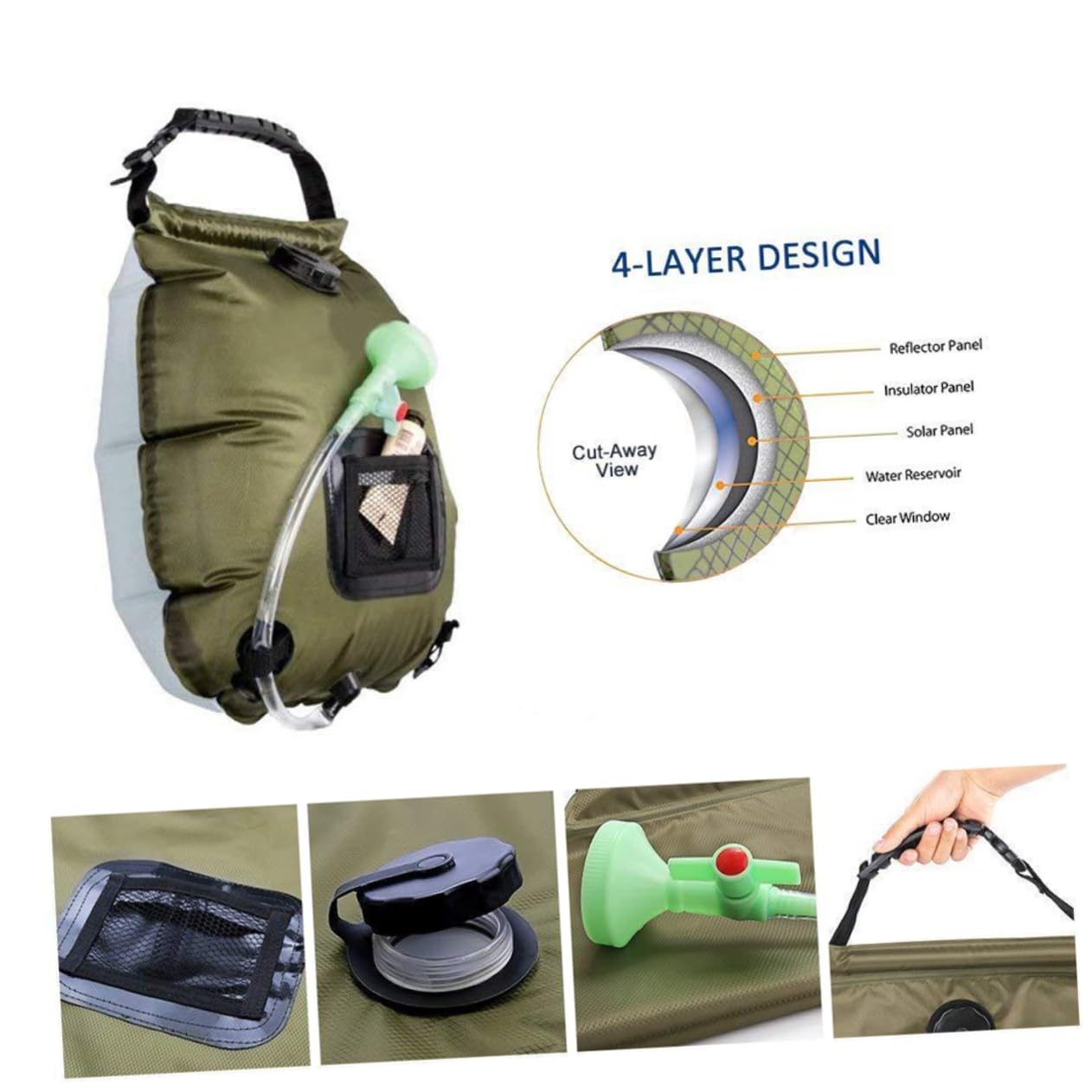 SUPVOX 20l Camping Shower Bag Solar Hiking Portable Outdoor Shower Kit Head Temperature Display