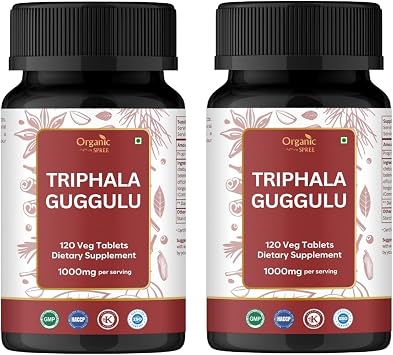 ORGANIC SPREE Triphala Guggulu 120 Tablets - 60 Days Supply - GMP, HACCP Certified - Herbal Supplement for Digestion, Occasional Bloating, Colon Cleanse* - Pack of 2