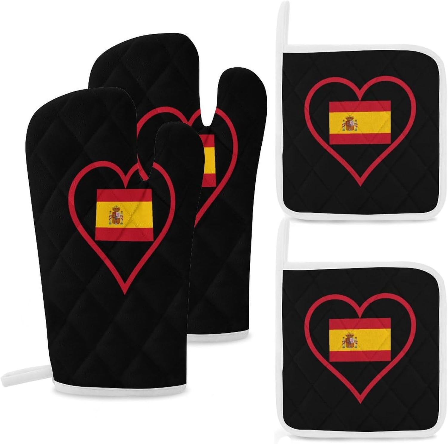 I Love Spain Red Heart Oven Mitts and Pot Holders 4Pcs Set Heat Resistant Cooking Mitts Hot Pads