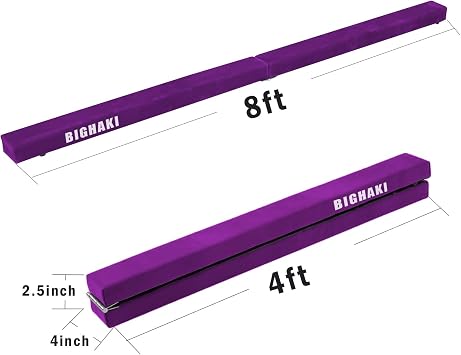 8ft Foldable Gymnastics Beam, Floor Gymnastics Equipment for Gymnasts, Kids and Adults, Non-Slip Rubber Base, Professional Balance Bar for Home Workout