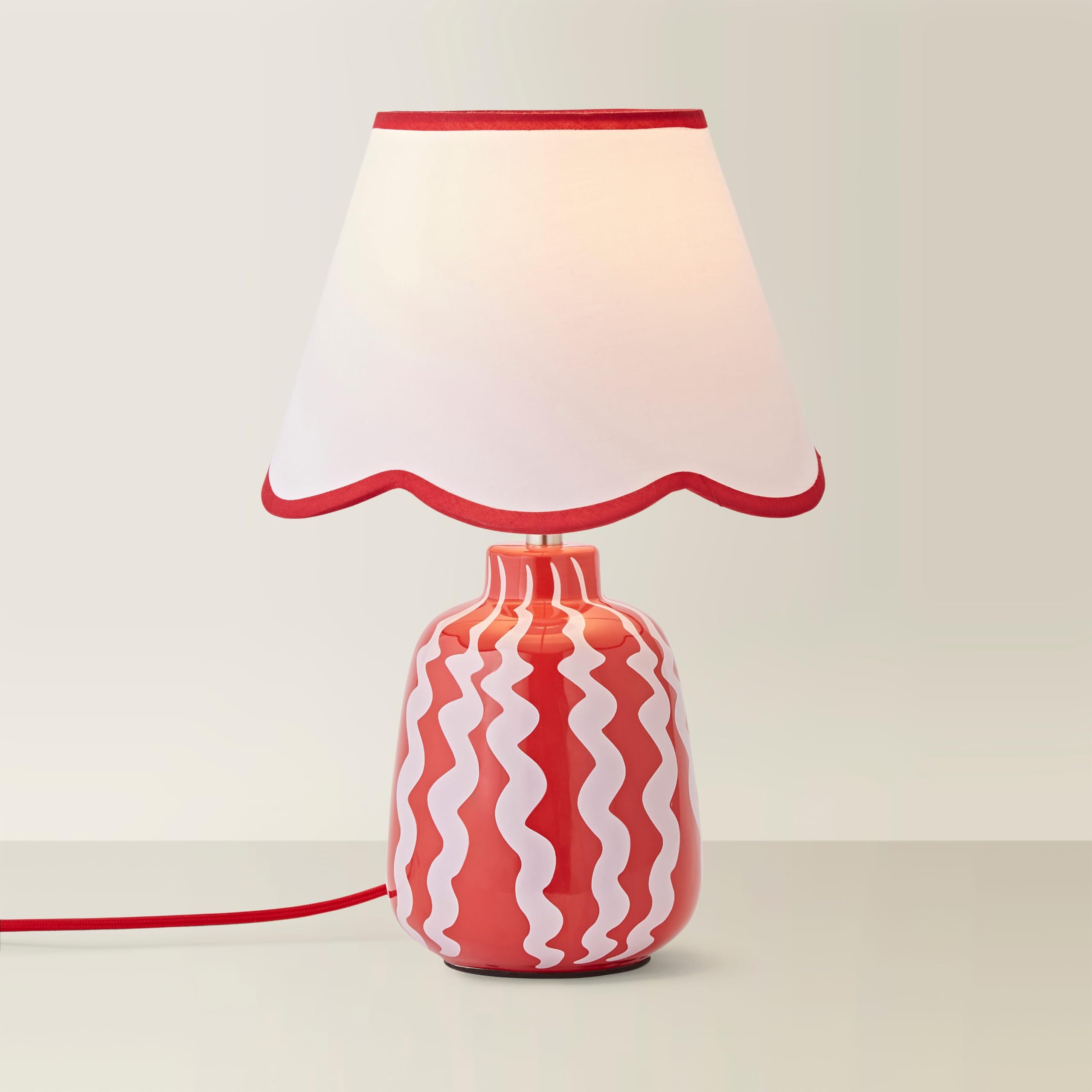 ValueLights | Katy Red and Pink Wiggle Table Lamp with Scallop Trim Lamp Shade | Table Lamp, Home Décor & Improvement Essential