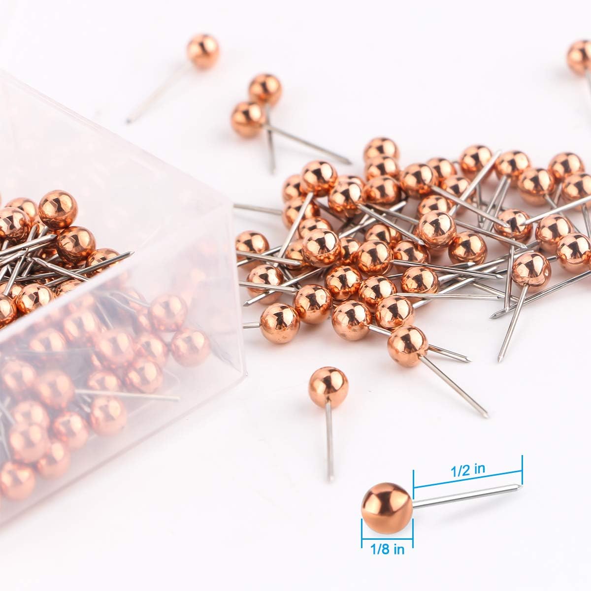 Yalis Push Pins Map Tacks 1/8-Inch Retro Metallic Color Beads Head Marking Push Pins 200-count (Rose Gold)