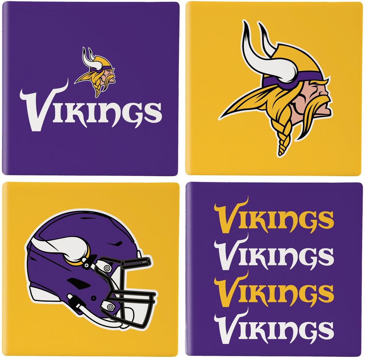 Vikings Ceramic Coasters, 4-Pack with Wood Holder by Team Sports America