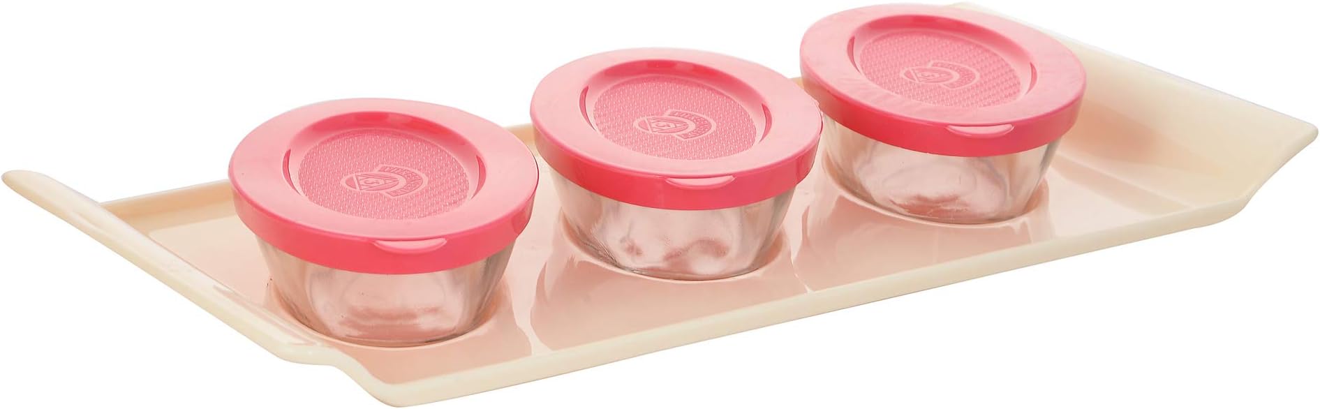 Praga Three Needs Air-Tight 3 Bowl Tray Set with Lid Multi-Purpose Use for- Platters for Storing and Serving Dry Fruits, Sweets, Chocolates,Namkeen, Biscuits,Snack. (Pink)