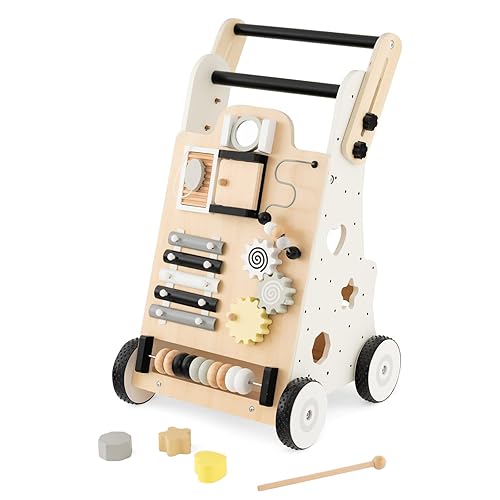 HONEY JOY Andador de empuje para bebés, centro de actividades de madera con asas ajustables, clasificador de formas, habilidades motoras y