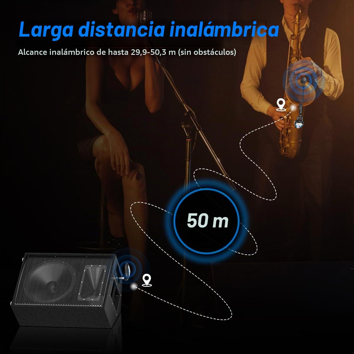 KIMAFUN Micrófono Inalámbrico para Saxofón 2.4G, Sistema de Micrófono Inalámbrico Clip-on para Instrumentos para Saxofón, Corno Francés, Trompeta, Trombón, G120