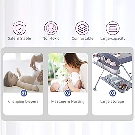 EGREE Baby Changing Table Portable Folding Diaper Changing Station with Wheels, Adjustable Height Mobile Nursery Organizer with Safety Belt and Large Storage Racks for Newborn Baby and Infant, Gray