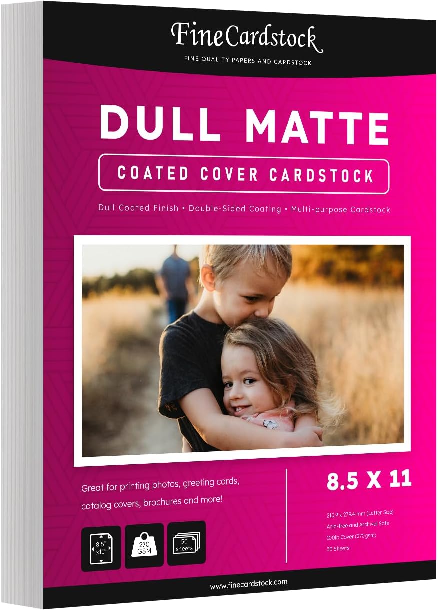 Dull 100lb Cover Digital Low Gloss Cardstock, Double Sided C2S, Coated, Perfect for Color Laser Printing, Design Proposals, Business Cards, Flyers, Brochures | Matte Finish | 8.5" x 11" | 50 Sheets