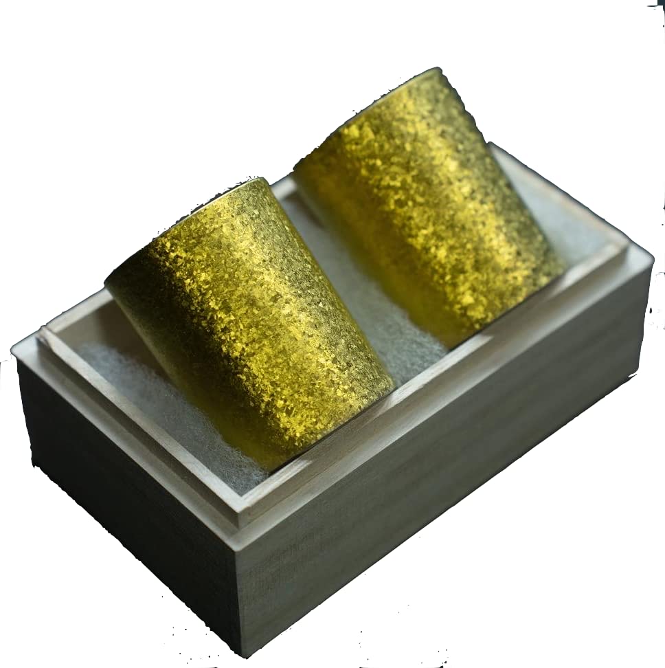 Tsubame Pure Titanium Sake Cup Pair Guinomi Gold 2oz Paulownia Box Japan