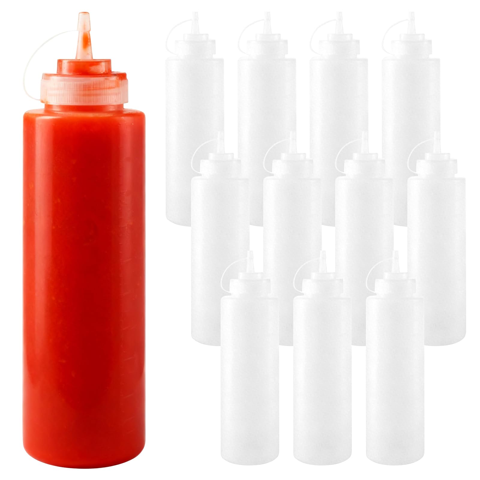 SEUNMUK 12 Pcs 1000ml/32oz Clear Squeeze Bottles, Condiment Sauce Bottles for Kitchen, Restaurant, Factory Use
