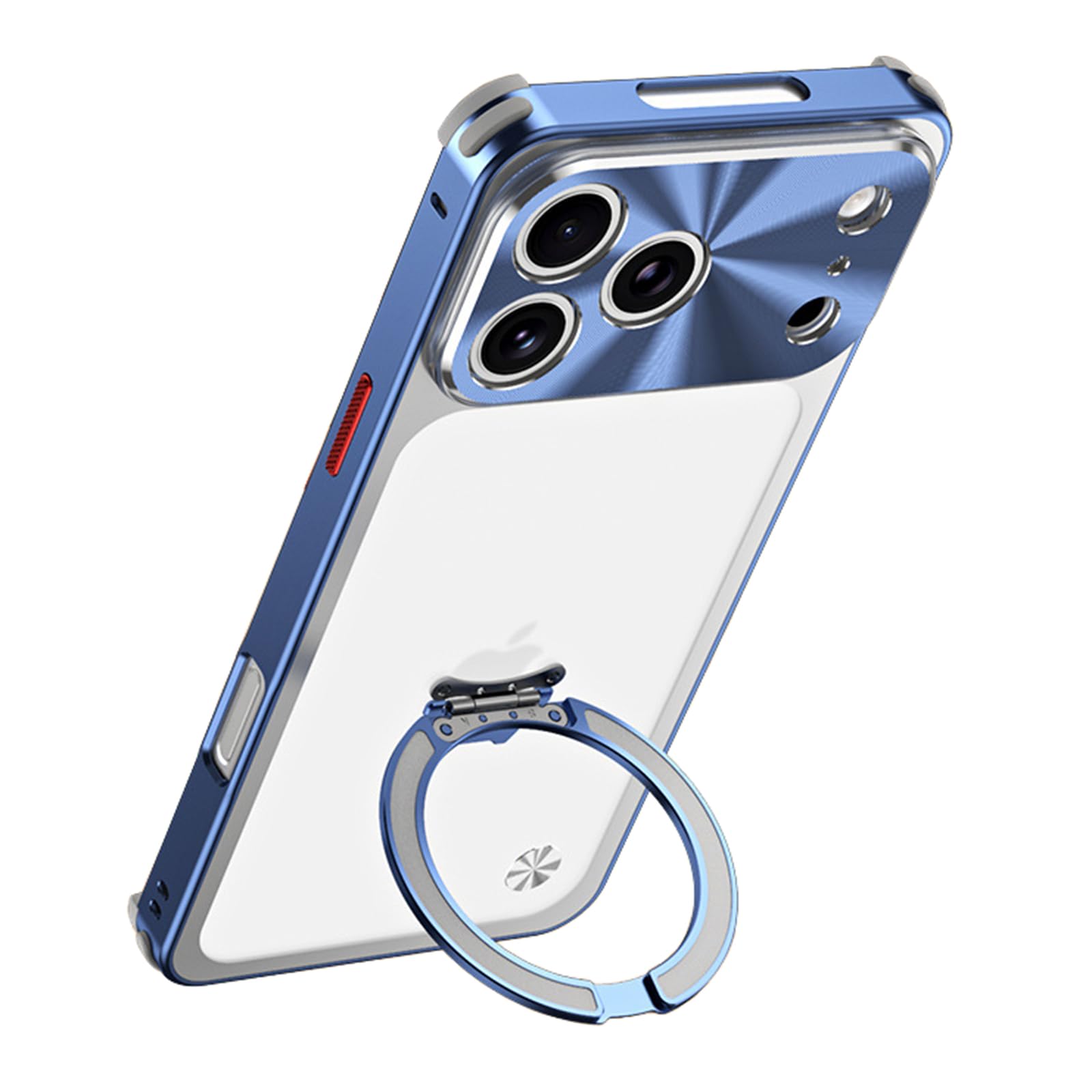 Coque iPhone 17 Pro Max cadre aluminium bleu avec anneau magnétique