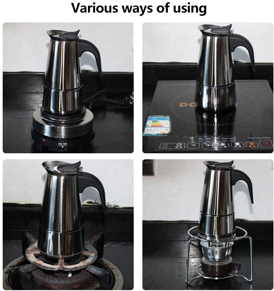 Image of Portable Stainless Steel Stove Top Espresso Coffee Maker Percolator Moka Pot Italian Coffee Maker (1 year Warranty) (4 cup)