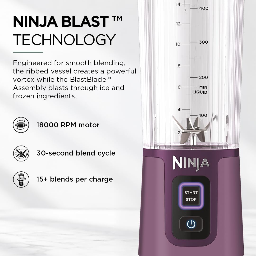 Amazon.com: Ninja BC151PR Blast Portable Blender, Cordless, 18oz