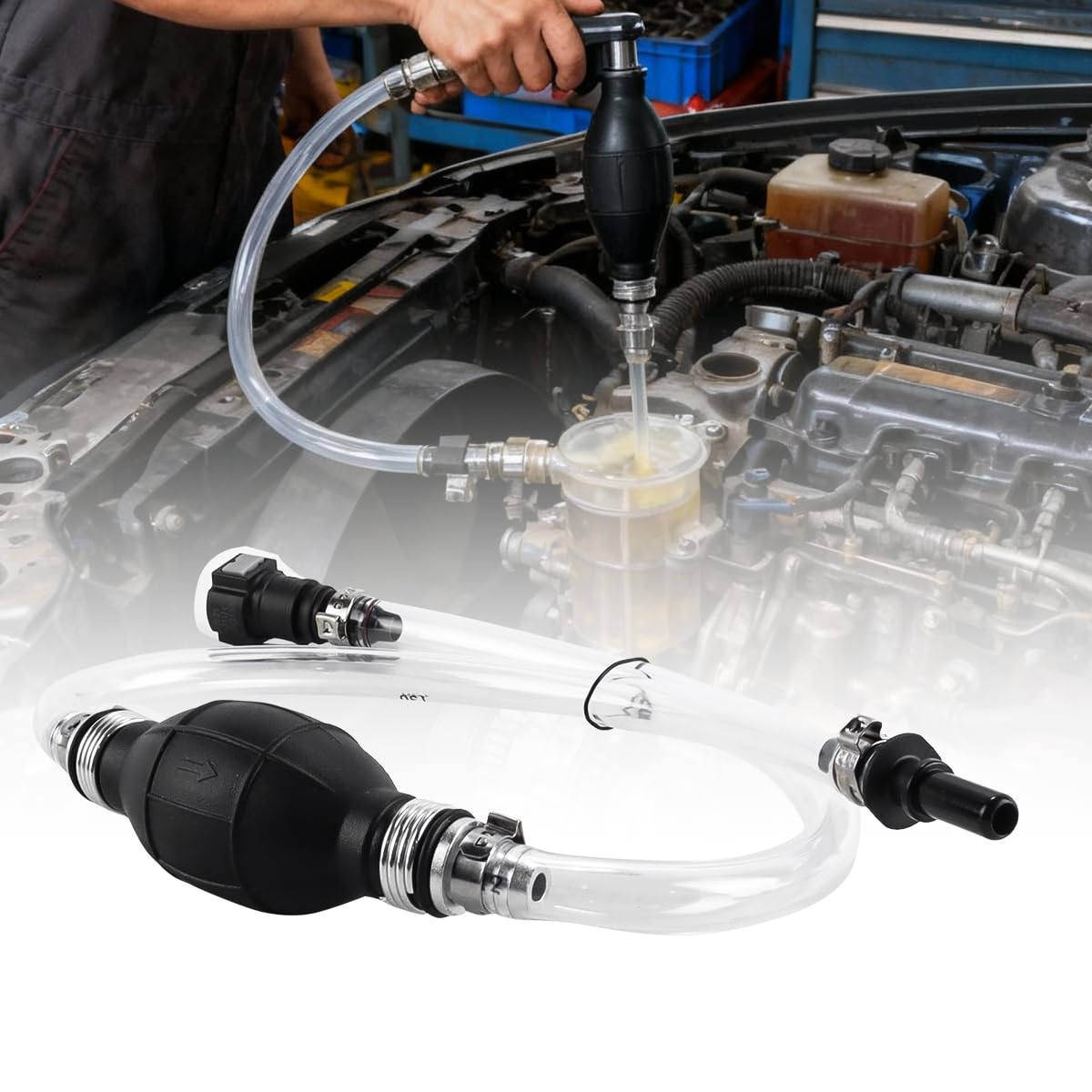 Herramienta de purga y cebado de combustible diésel con tubo de aceite, purgador de cebado manual compatible con vehículos Land Rover, Jaguar y Volvo. Herramienta de combustible para.