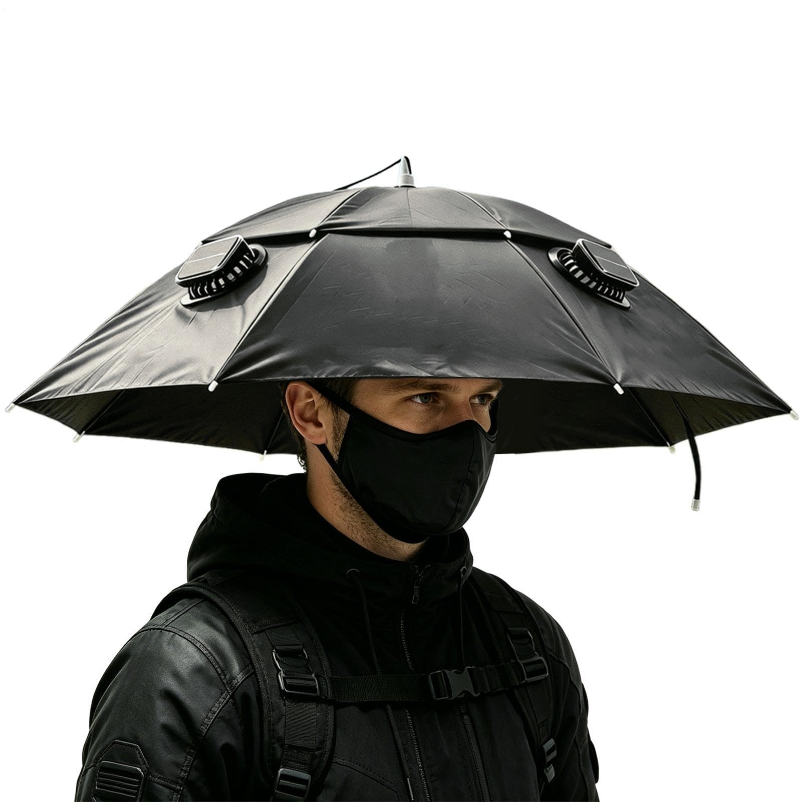 Sombrero de paraguas con ventilador solar, sombrero de paraguas de enfriamiento con protección UV, sombreros de ala ancha alimentados por energía solar con ventilador de refrigeración integrado
